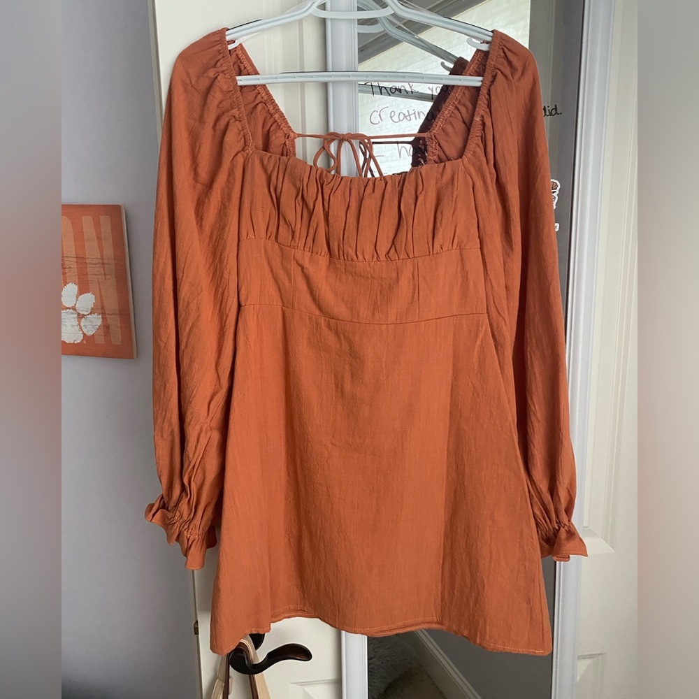 Rust Orange Long Sleeve Dress
